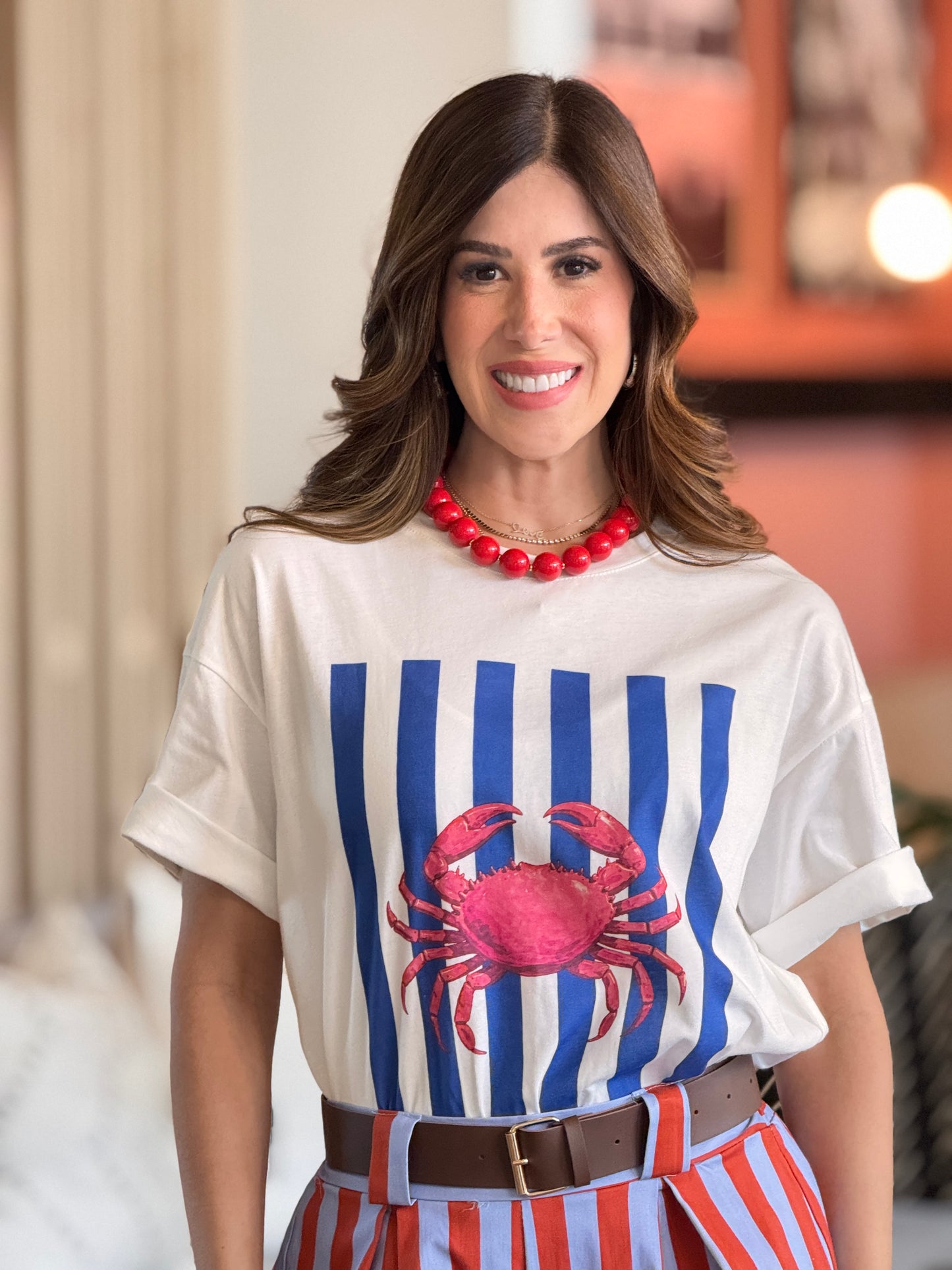 Crab Blue Lines White T-Shirt