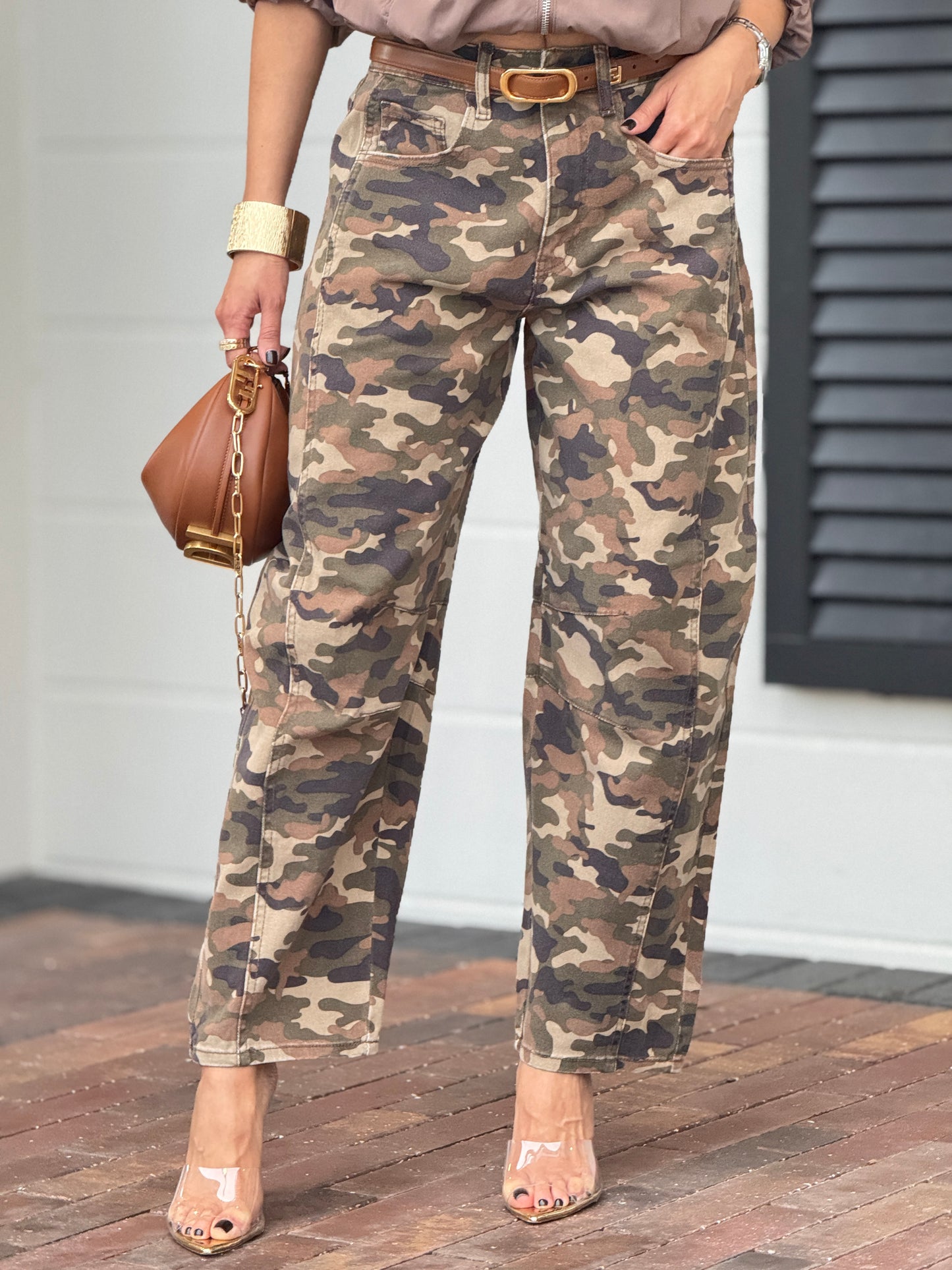 Cielito Camouflage Print Barrel Jeans
