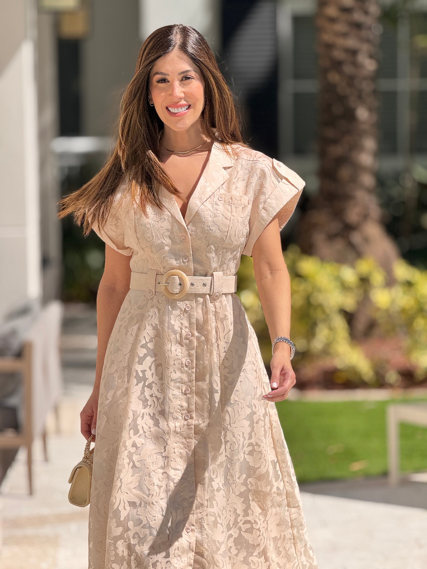 Cloty Beige Texture Midi Dress