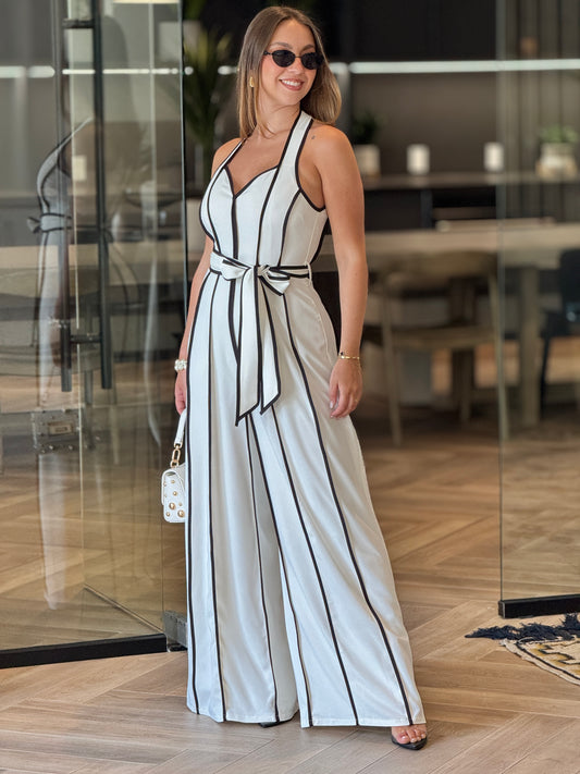 Silvie White/Black Lines Jumpsuit