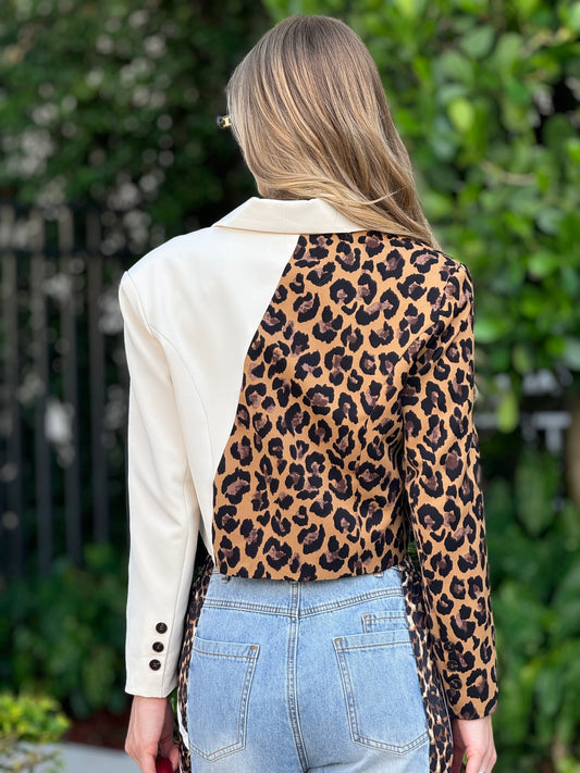 Angelica Half Leopard Half Beige Blazer