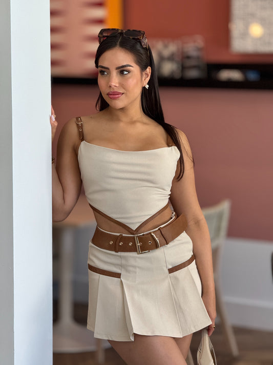 Brianna Beige/Brown Skirt Set