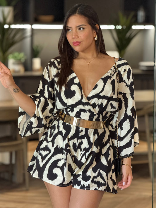 Taimei Black/White Print Jumpsuit