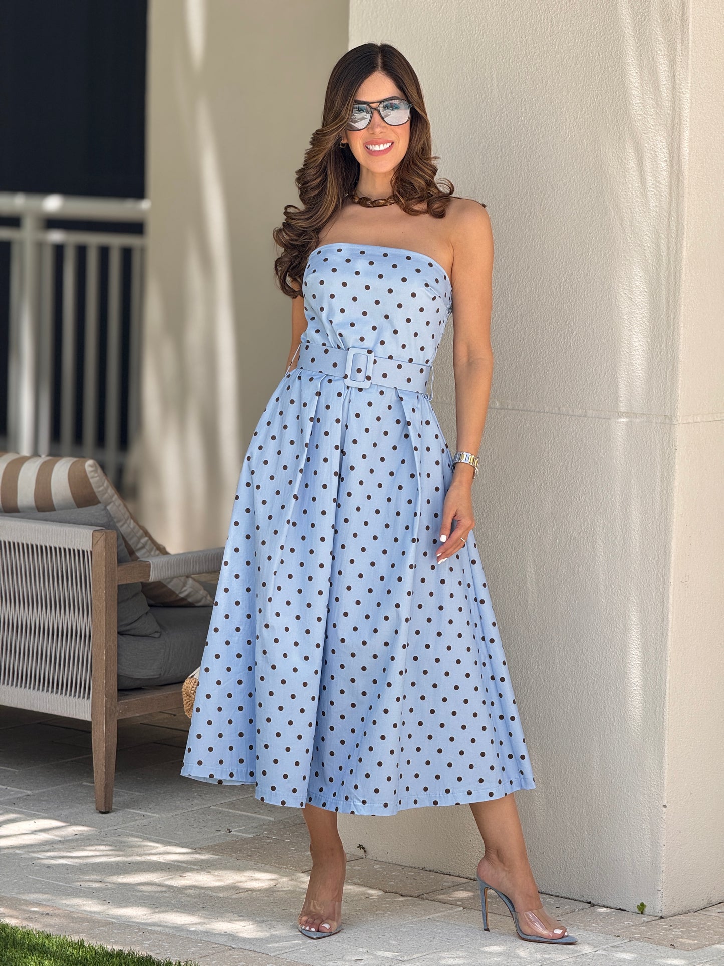 Italy Blue Polka Dots Strapless Dress