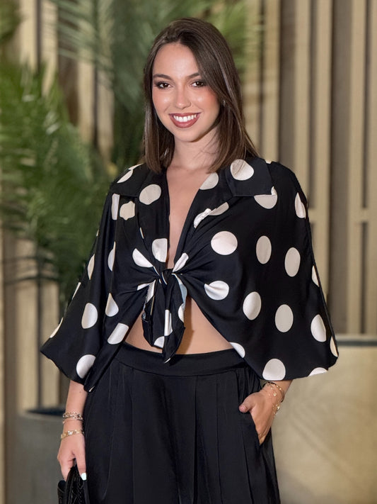 Polka Dots Black Satin Shirt