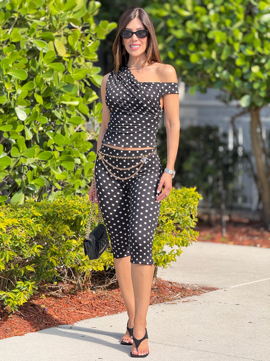 Silhouette Black/White Polka Dots Capri Set
