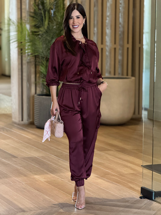 Glam Burgundy Satin Set