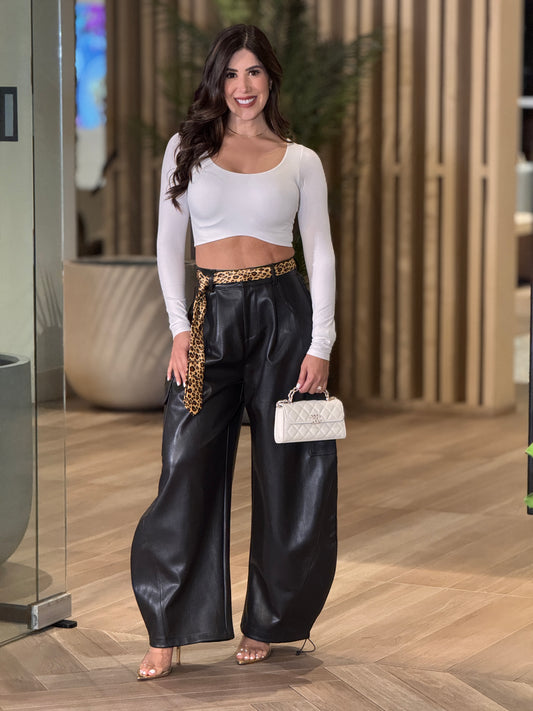 Melanie Black/Leopard Leather Pants