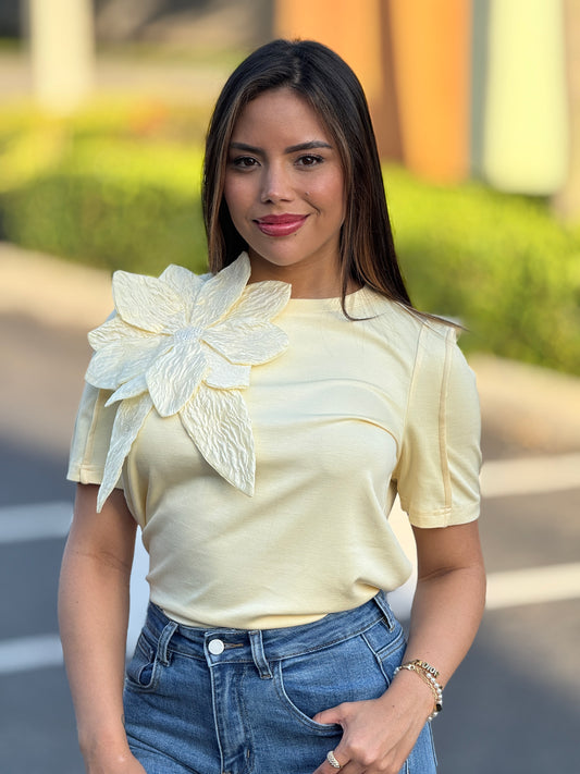Ina Yellow 3D Flower T-Shirt