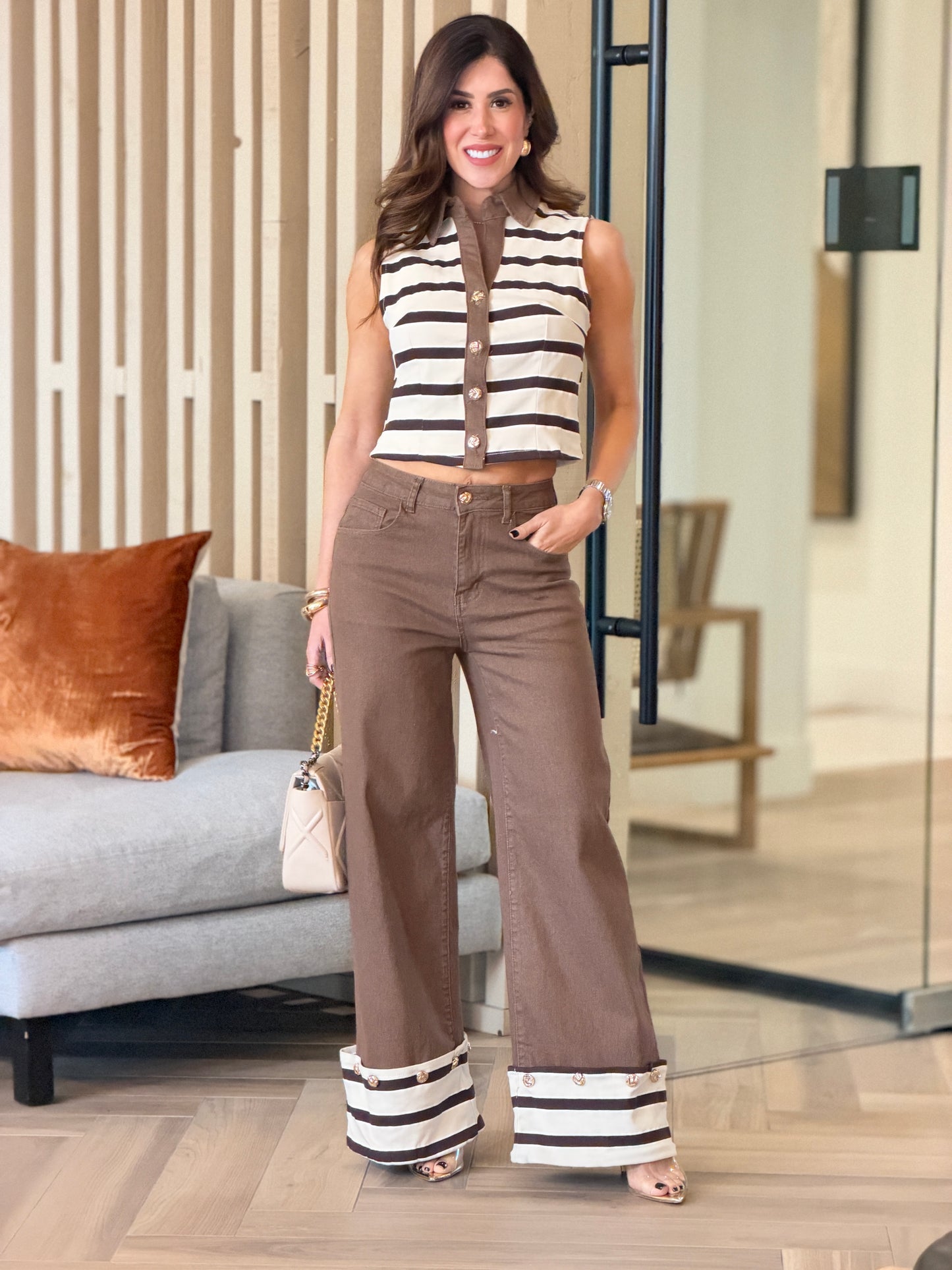 7085 Ten Brown/Beige Lines Set