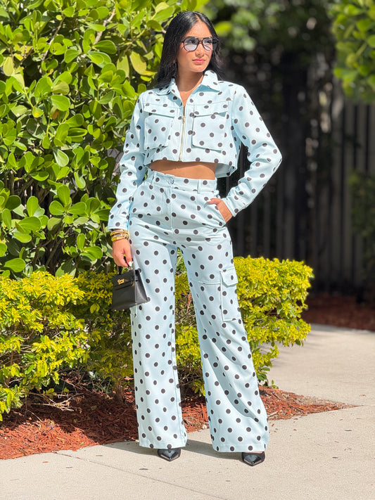 Voguish Blue Polka Dots Jacket Set