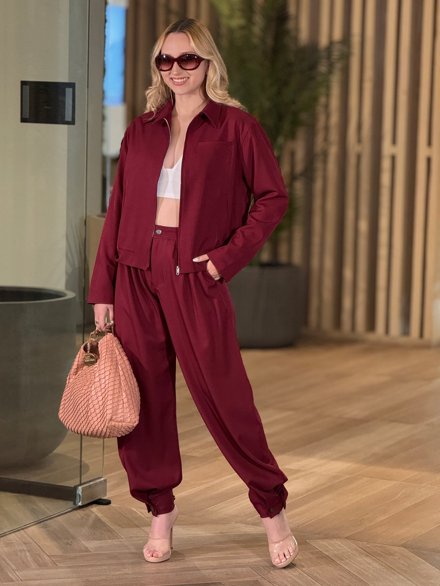 Rivera Burgundy Bomber Jacket Set