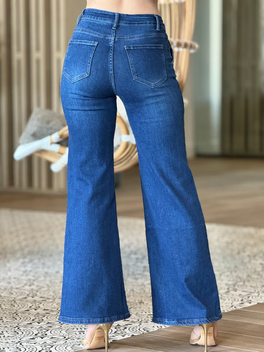 Sailor Gold Button Wide Jeans