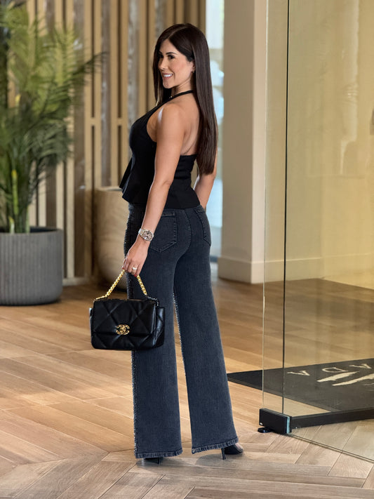 Every Black Peplum Halter Top