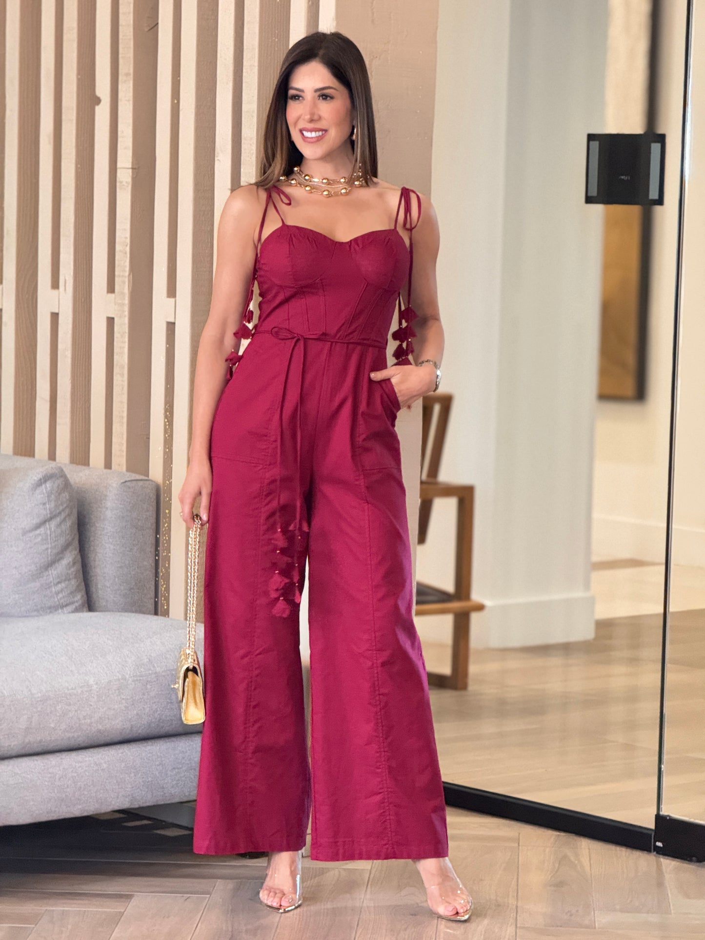 Lucy Burgundy Petals Jumpsuit