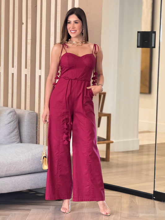 Lucy Burgundy Petals Jumpsuit