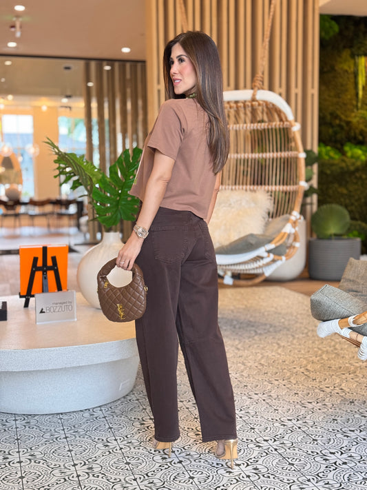 Nyla Matcha Brown Lines T-Shirt