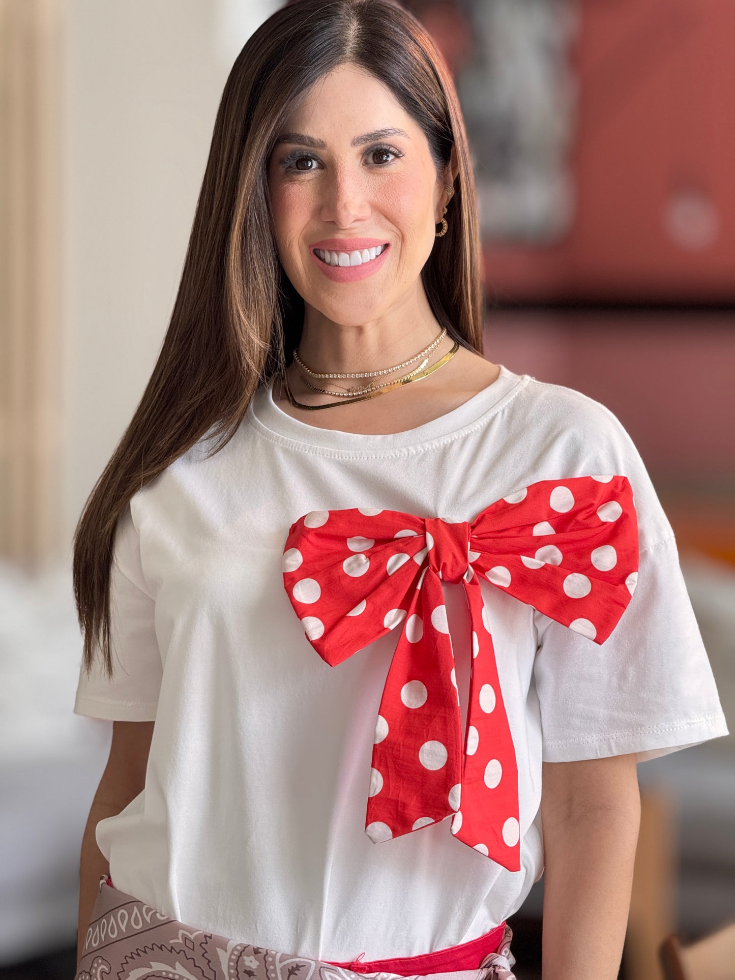 Italy Red Bow Polka Dots T-Shirt