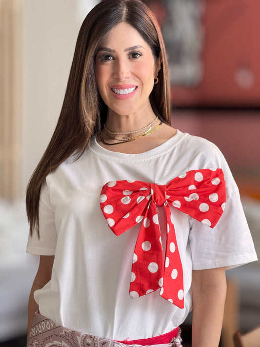 Italy Red Bow Polka Dots T-Shirt
