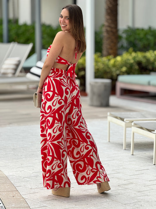 Akira Red/Beige Jumpsuit