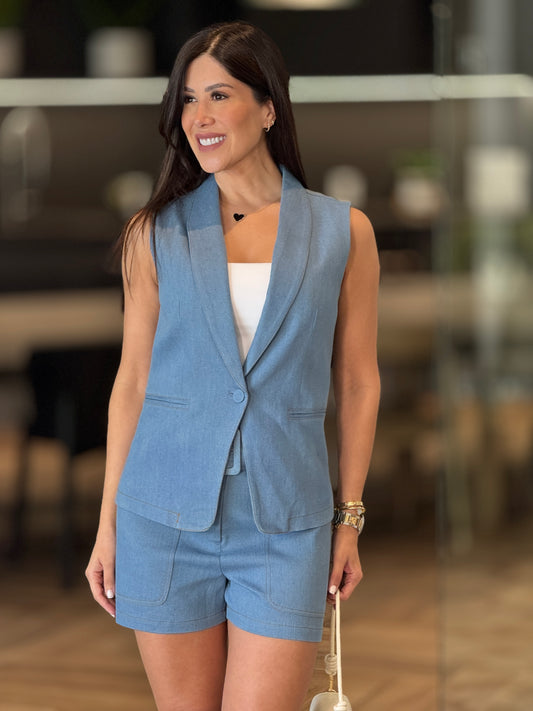 Ovianca Light Denim Vest+Short Set