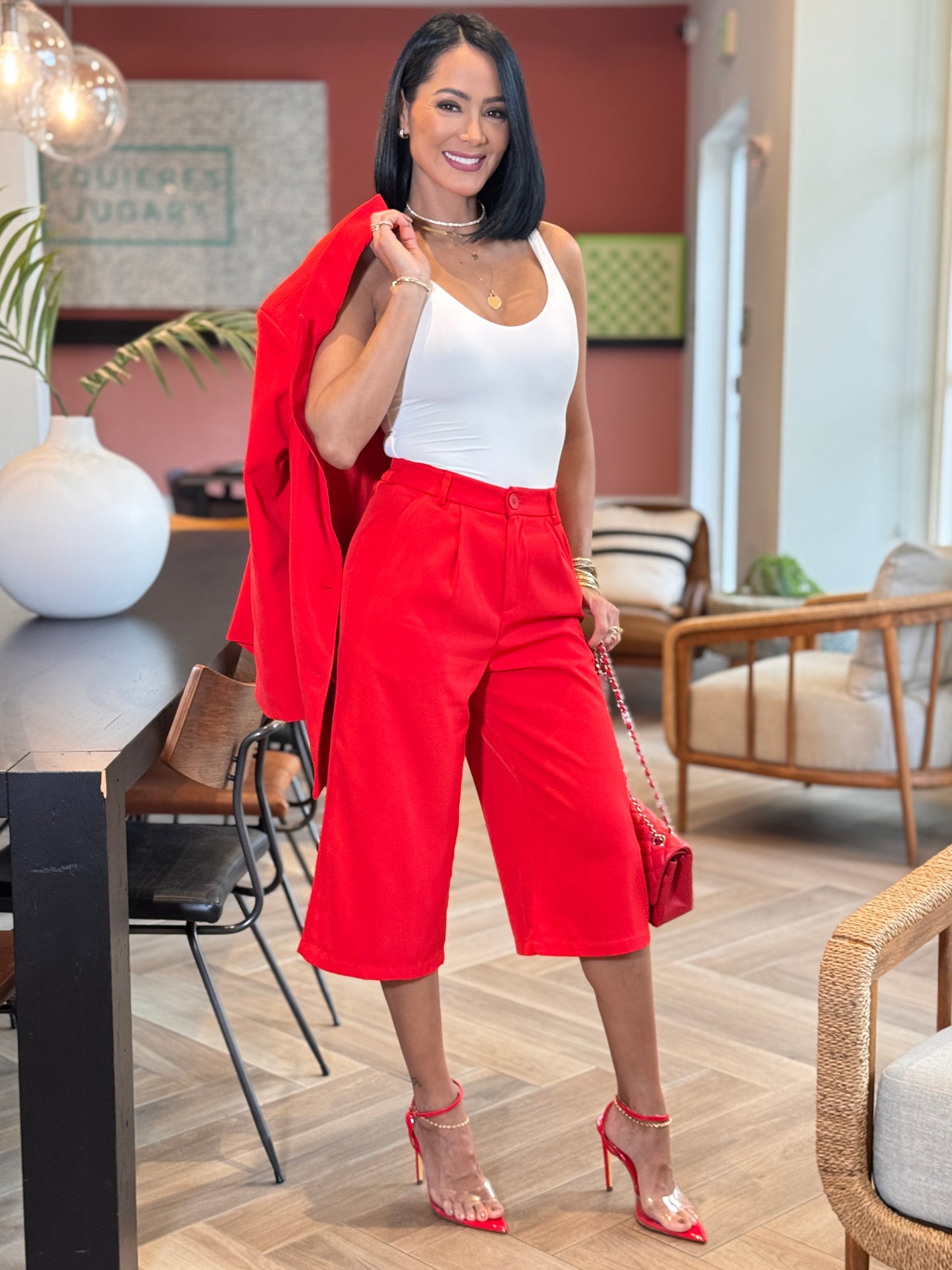Marnie Red Blazer+Bermuda Set