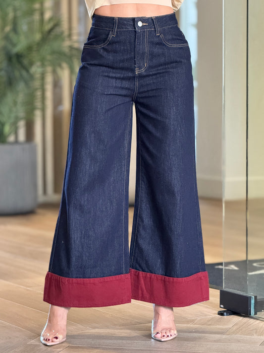 Miou Dark Denim Burgundy Boot Jeans
