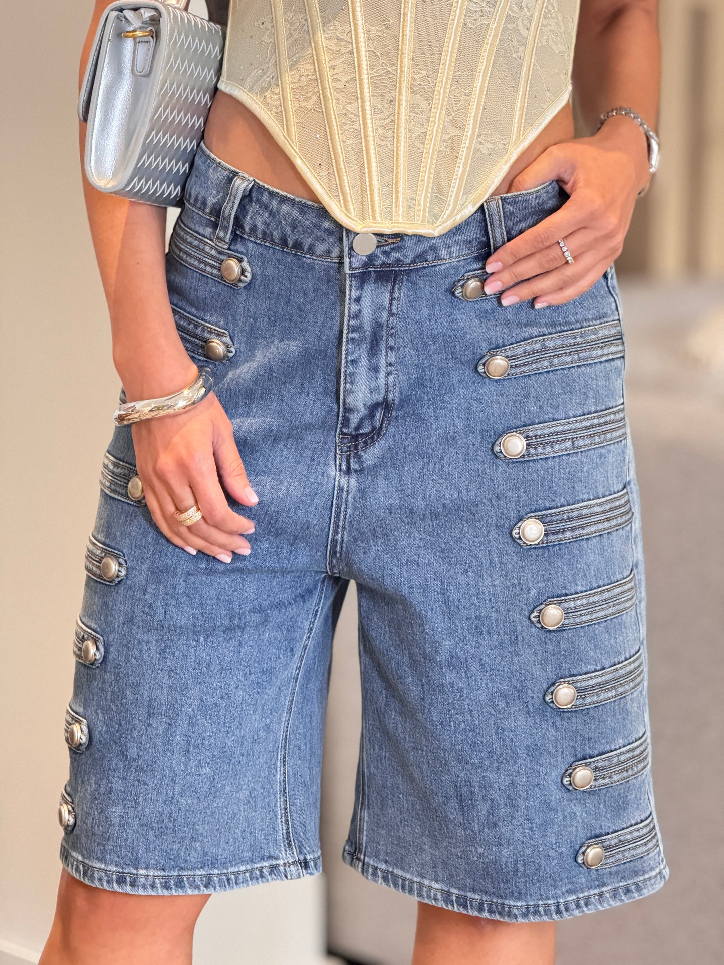 Liberty Mid Denim Bermuda Shorts