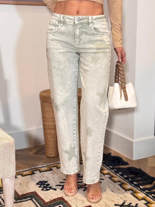 Risen Stars Green Pistachio Barrel Jeans