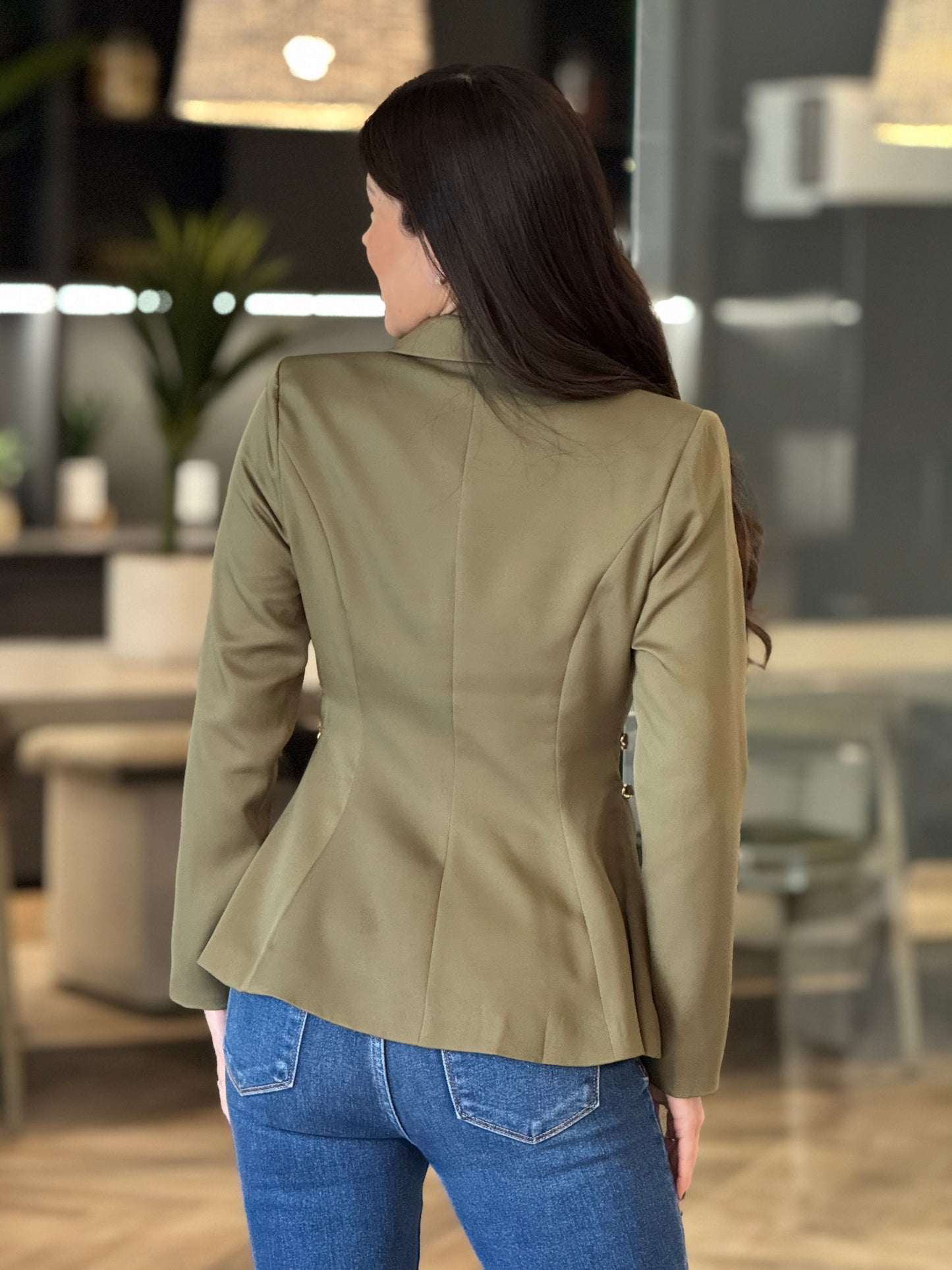 Angelica Green Olive Cutout Chains Blazer