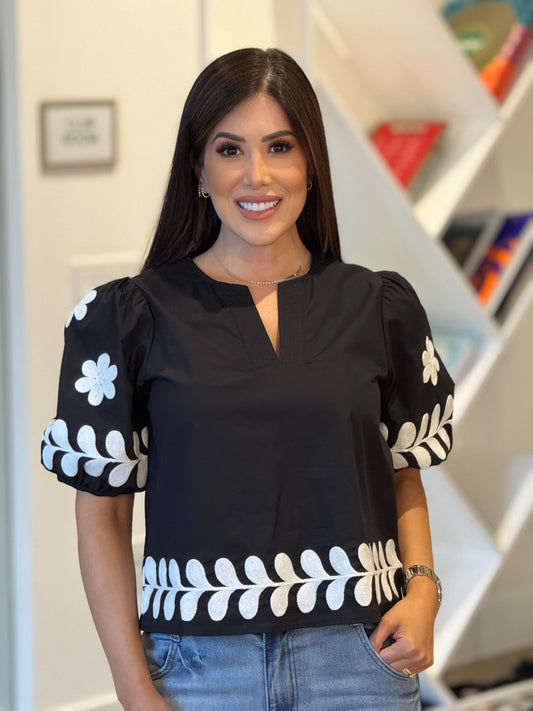 Strut Black/White Embroidery Top