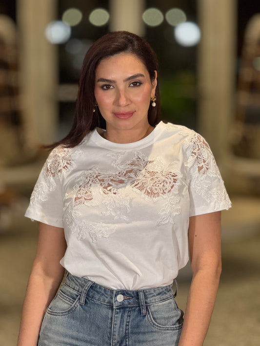 Maureen White Embroidery T-Shirt