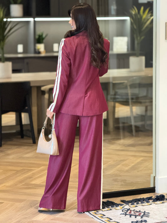 Ovianca Burgundy Lines Blazer Set