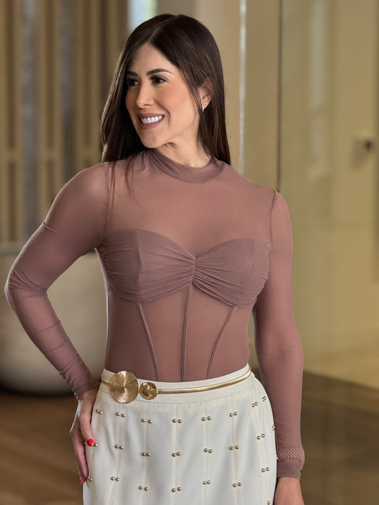 Vivi Brown Mesh Bodysuit
