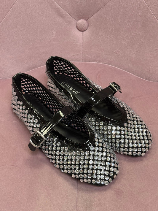 Accept Black Rhinestone Ballerina Shoes