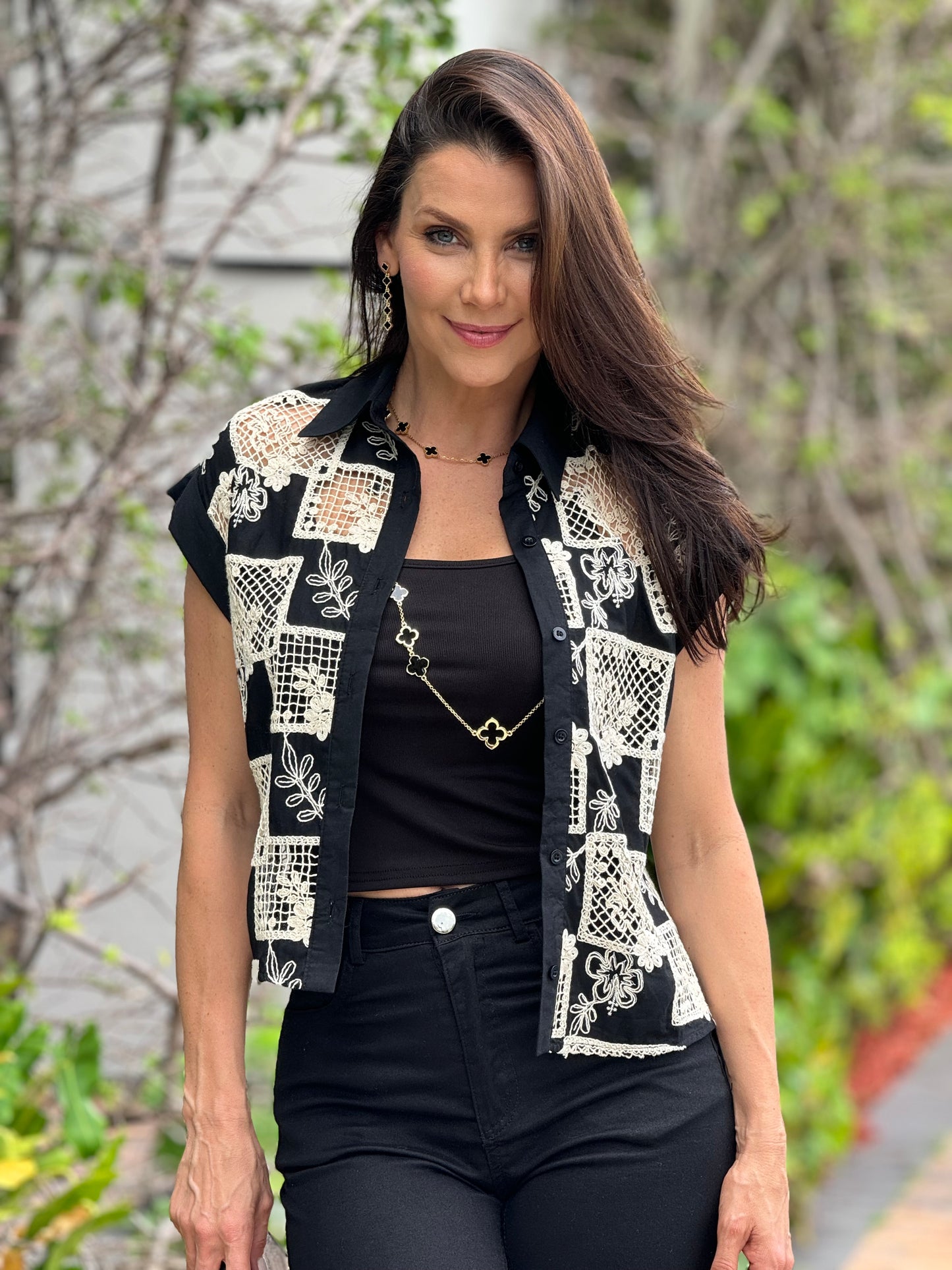 Chessy Black Crochet Shirt