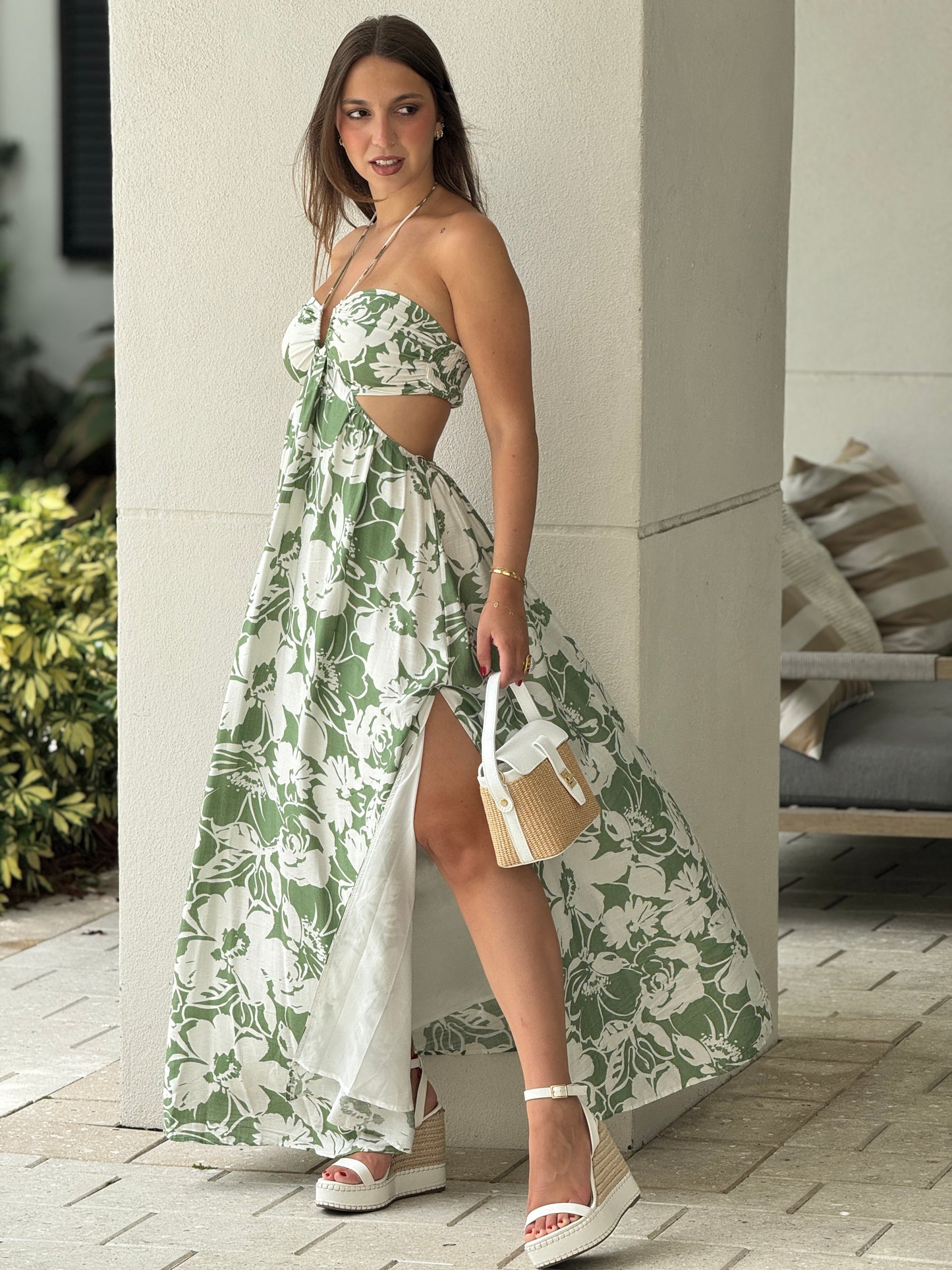 Amable Green Print Dress