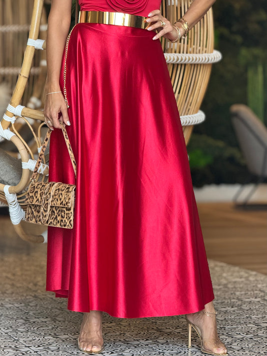 Norkys Red Satin Italian Skirt