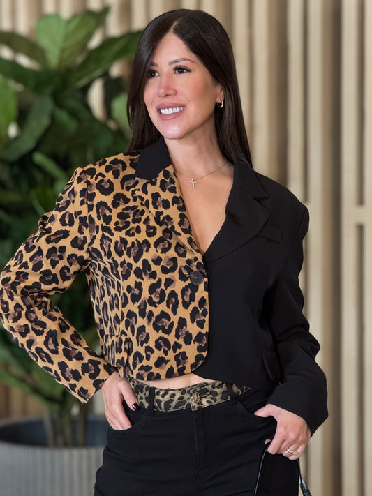 Angelica Half Leopard Half Black Blazer