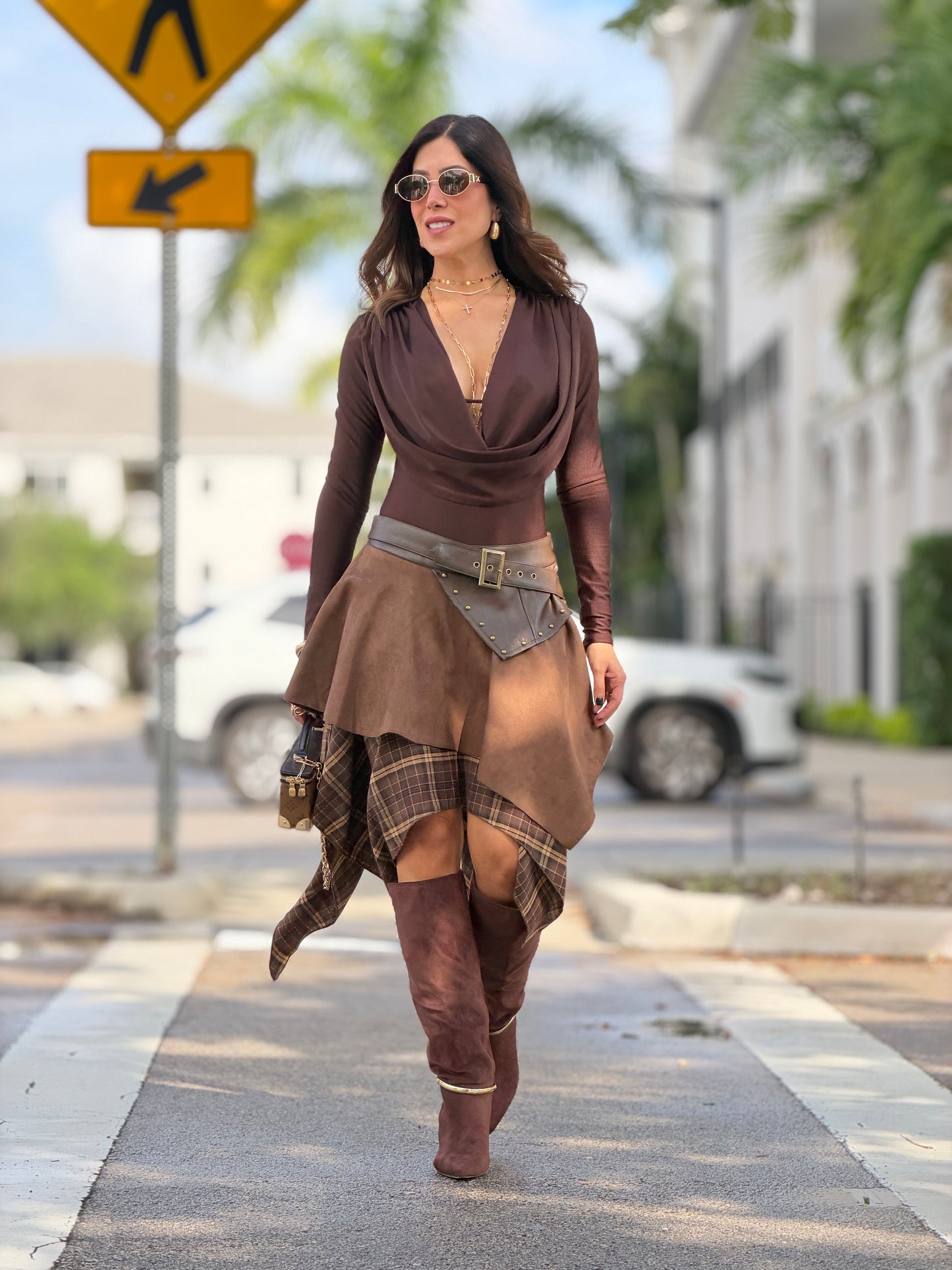 Trend Brown Layers Plaid Skirt