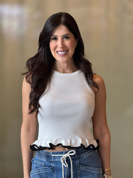 Balbina White Knitted Ruffles Top