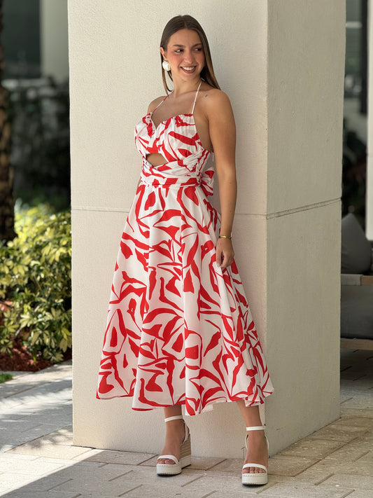 Luxxie Orange/White Print Dress