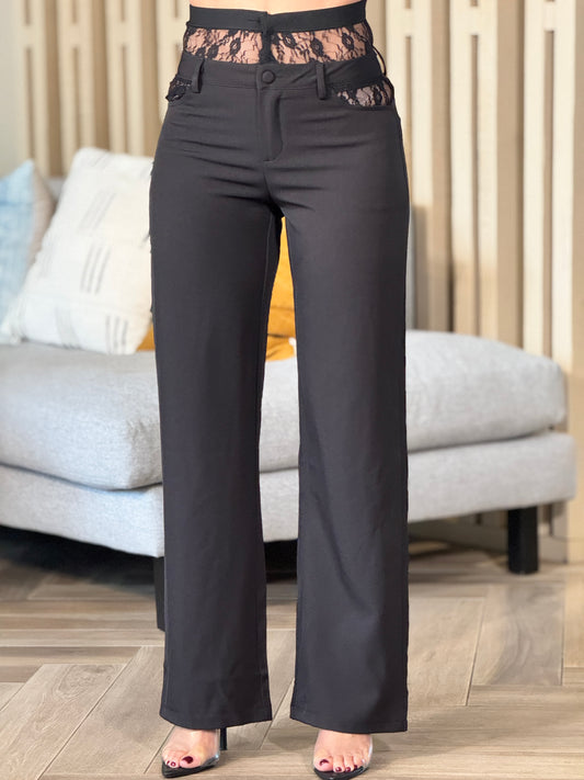 Balbina Black Lace Waistband Pants