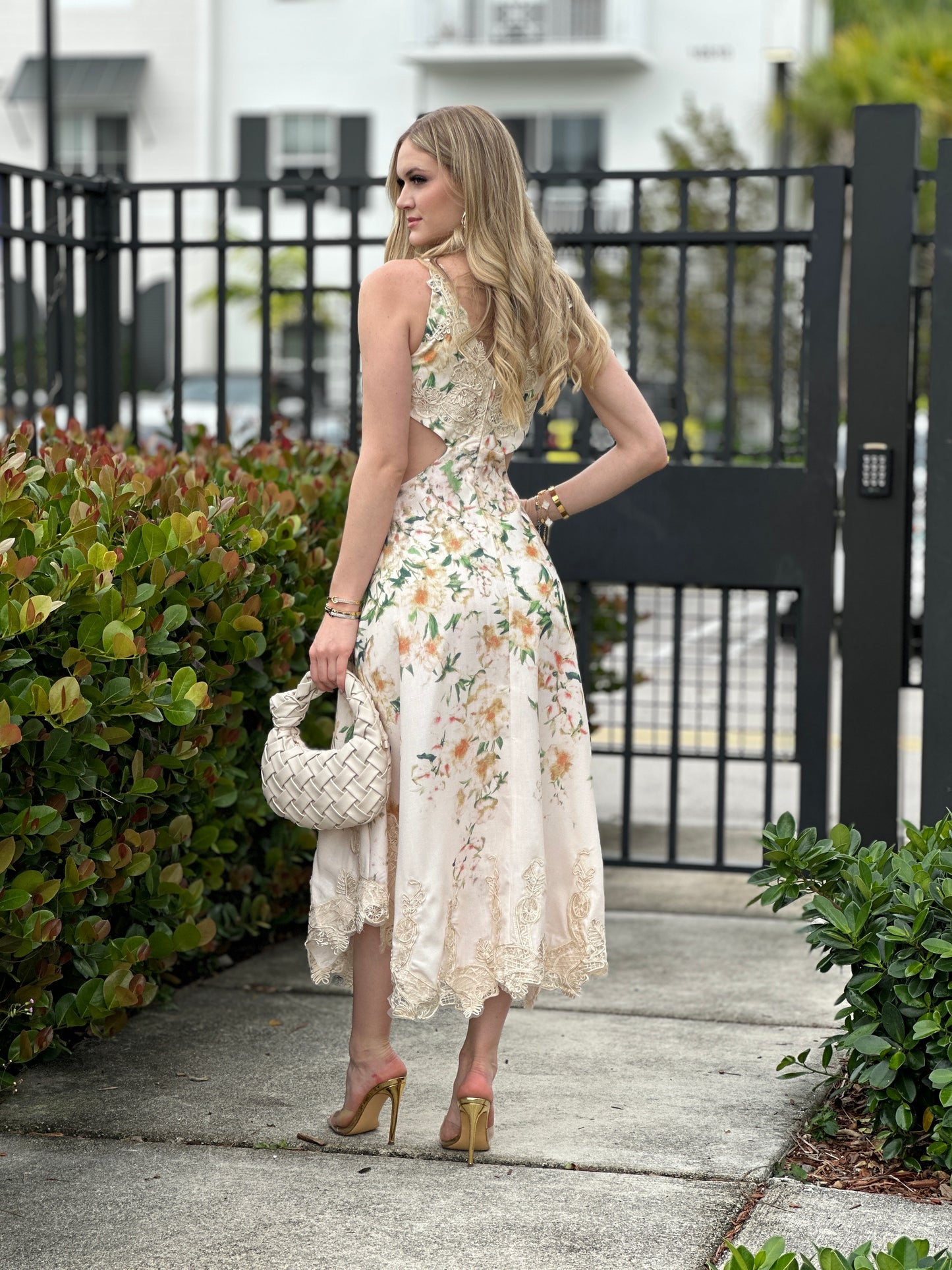 Kerry Cutout Beige Floral Print Dress