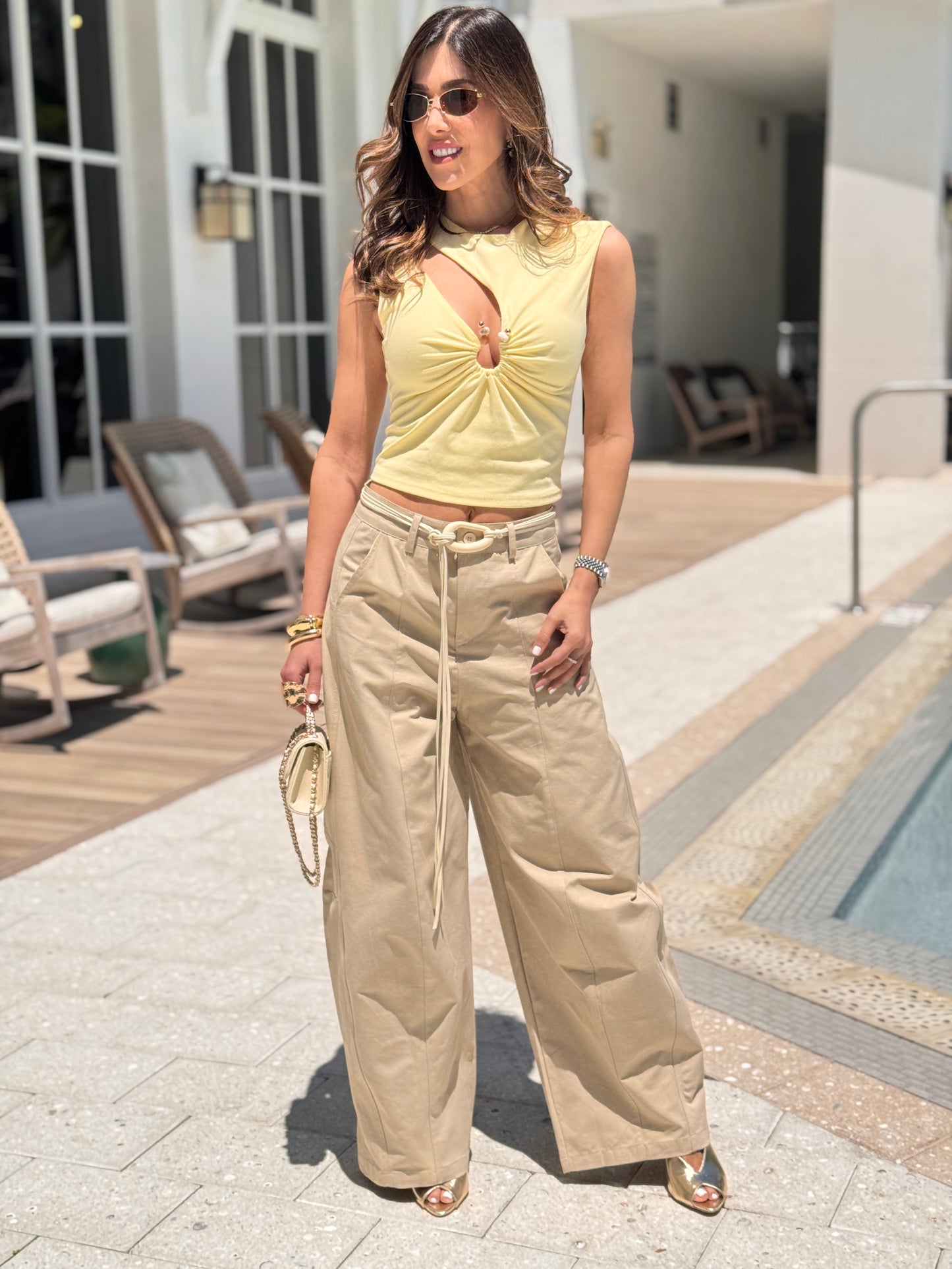 Linzy Beige Cords Barrel Pants