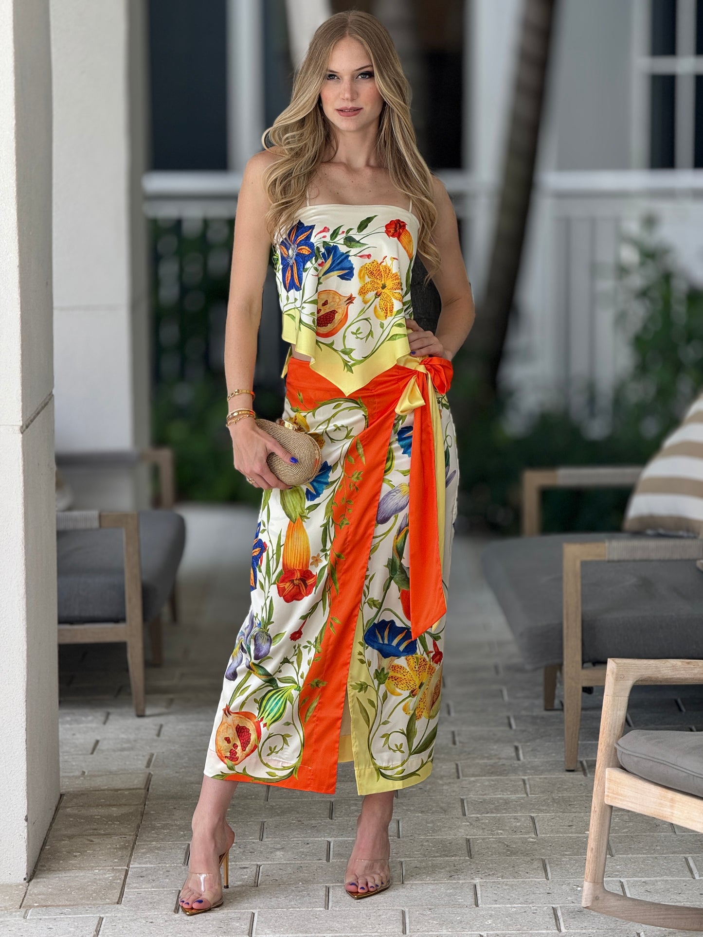 Grenade Satin Multicolor Skirt Set