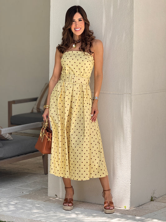Italy Yellow Polka Dots Strapless Dress