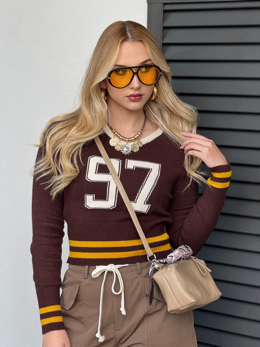 Quarterback 97 Brown/Yellow Knitted Top