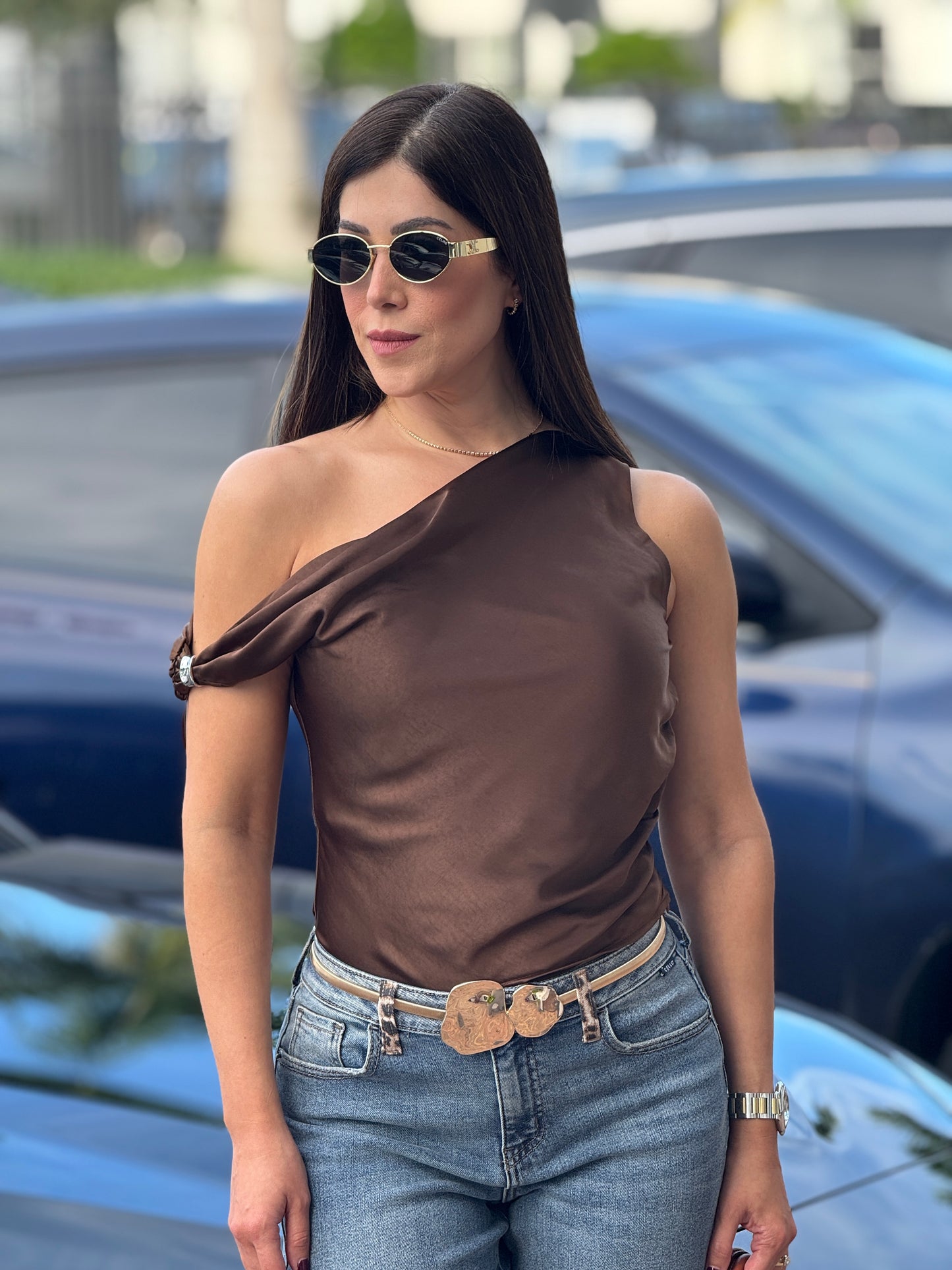 Vanessa Brown Satin Halter Top