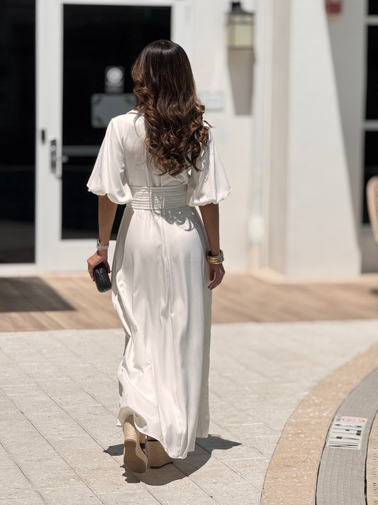 Chic White/Black Embroidery Maxi Dress